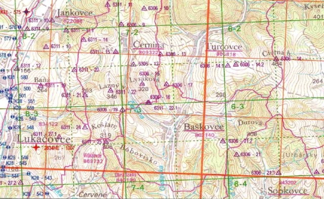 Ukážka Mapy kladov katastrálnych máp a bodov geodetických základov 1 : 50 000