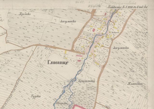 Ukážka pôvodnej katastrálnej mapy Hlivištia - 1863
