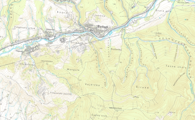 Ukážka Základnej mapy Slovenskej republiky 1 : 25 000